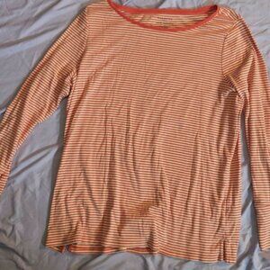 Talbot's Long-Sleeve Striped Soft Ribbed Knit Button-Cuff Tee, Orange & White 2X